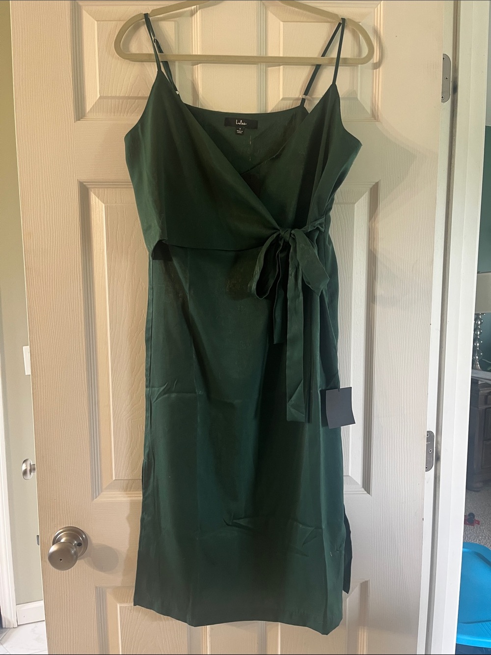 Lulu's Dark Green Wrap Midi Dress with Tie Waist
